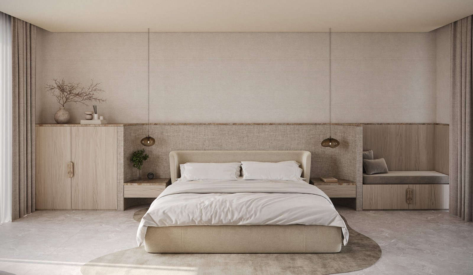 Sahra Residence first floor bedroom with neutral palette and custom furniture