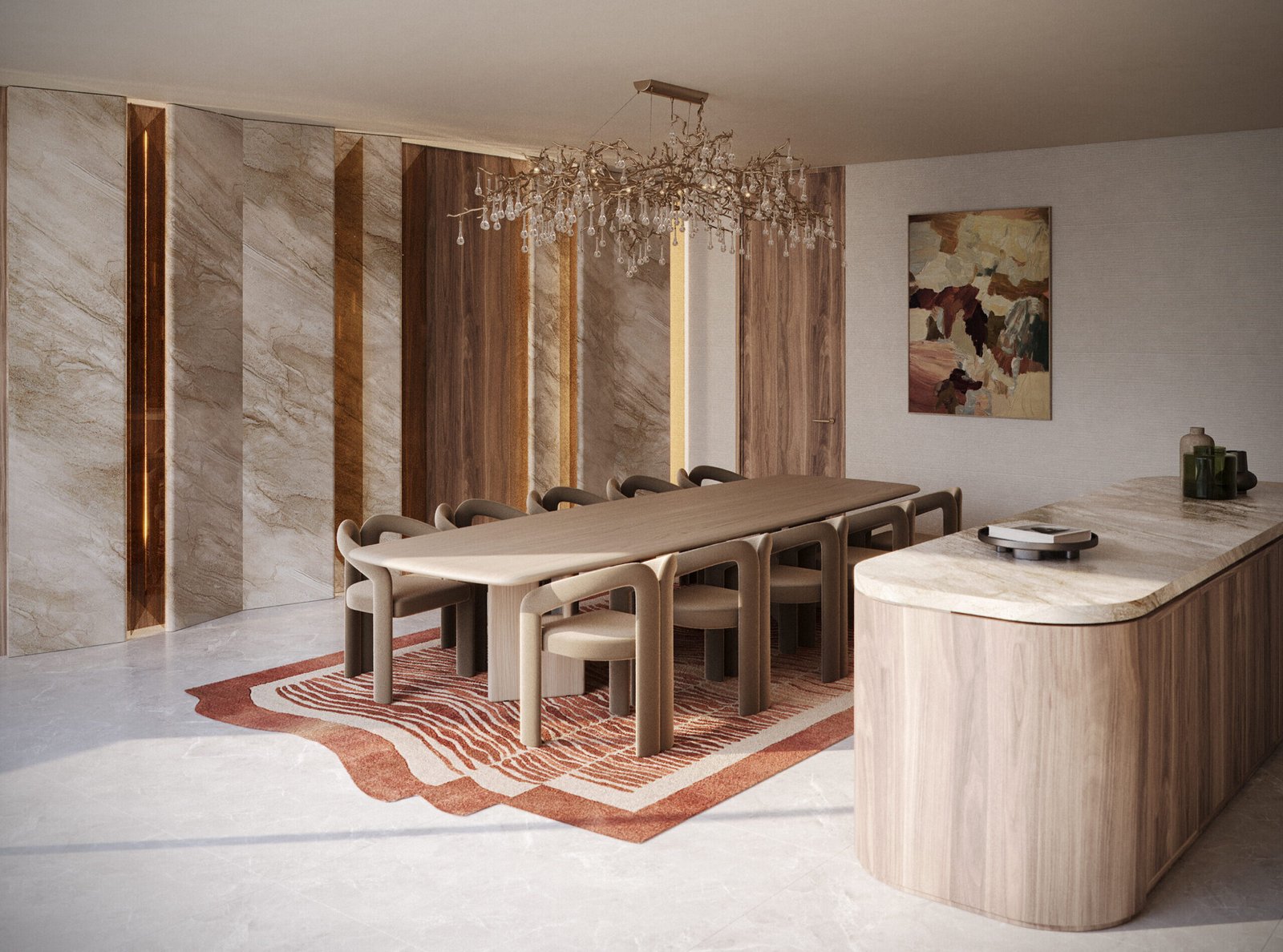 Sahra Residence ground floor hall with calm materials and elegant spatial flow